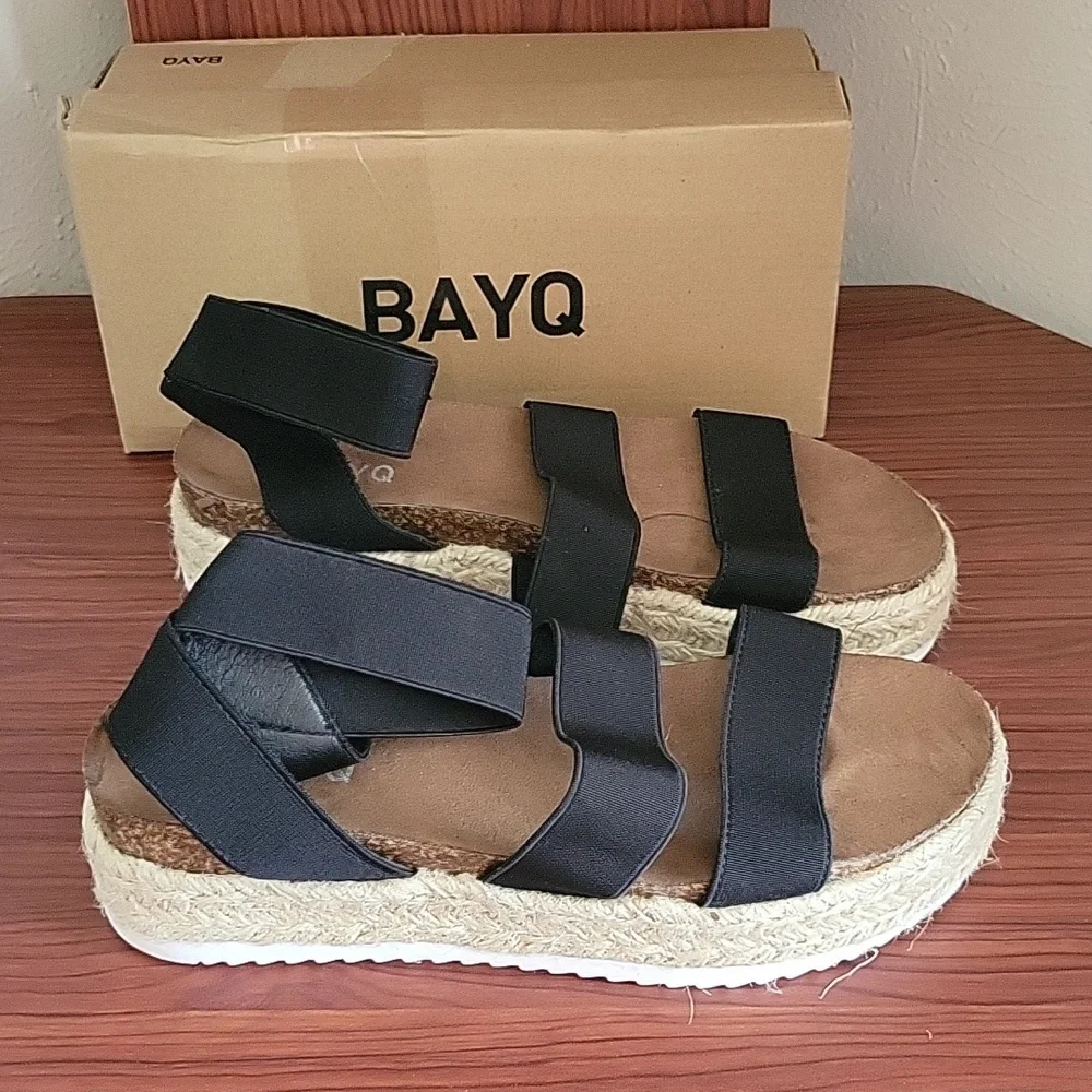 Bayq Women's Ankle Elastic Strap Espadrille Cork Flatform Platform Wedge